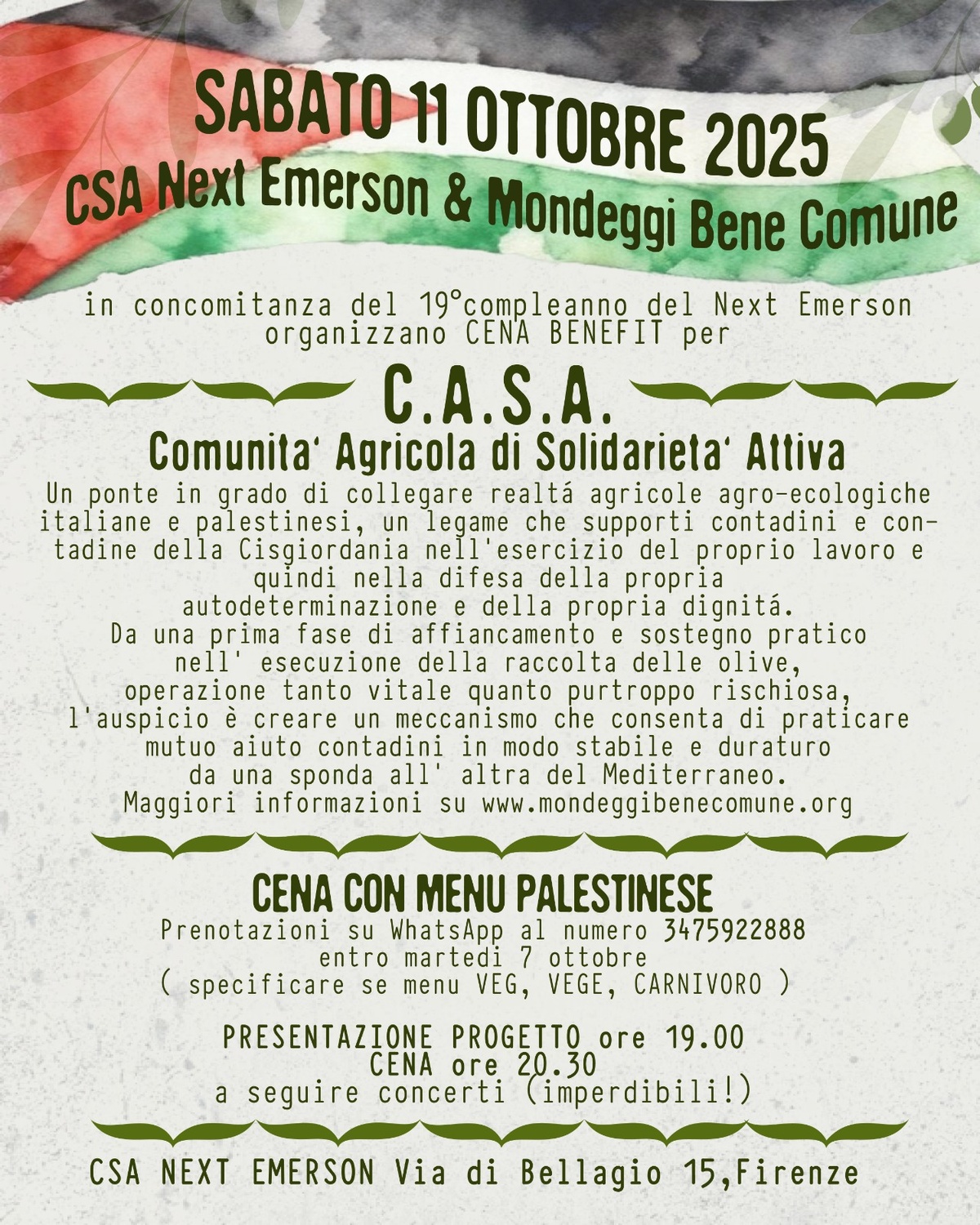 Cena benefit per C.A.S.A. Comunità Agricola di Solidarietà Attiva 
