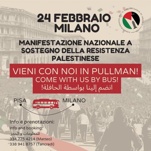 Pullman da Pisa per Manifestazione nazionale a sostegno della Resistenza palestinese