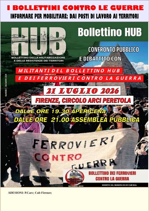 Confronto pubblico e dibattito con militanti del bollettino HUB e Ferrovieri contro la guerra