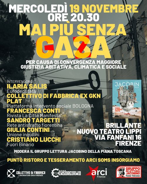 MAI PIÙ SENZA CASA,MAI PIÙ SENZA GAZA. Incontro con Ilaria Salis sulla giustizia abitativa