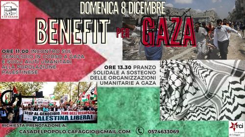 BENEFIT per GAZA DOMENICA 8 dicembre @Casa del Popolo di Cafaggio (PRATO)