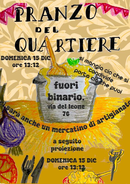 PRANZO DI QUARTIERE + mercatino artigianale e proiezione 15 dic(fuori binario)