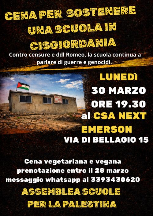 Cena a sostegno di una scuola in Cisgiordania