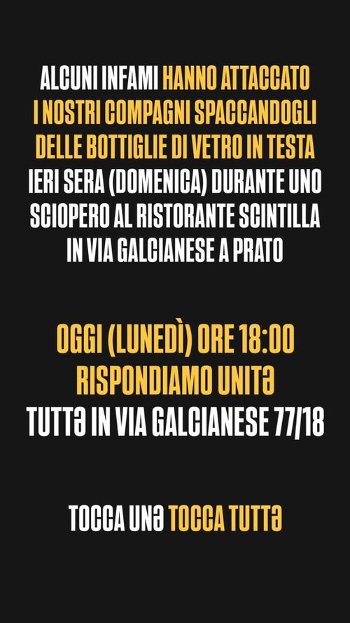 Compagni picchiati: TOCCA UNX TOCCA TUTTX