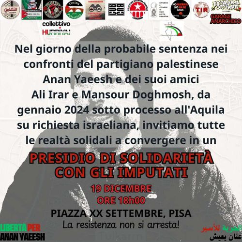 PRESIDIO DI SOLIDARIETÀ CON  ANAN YAEESH, ALI IRAR E MANSOUR DOGHMOSH