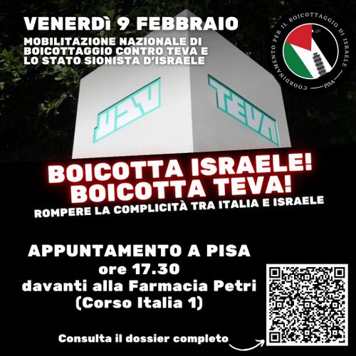 Boicotta Israele! Boicotta Teva! Rompere la complicità tra Italia e Israele