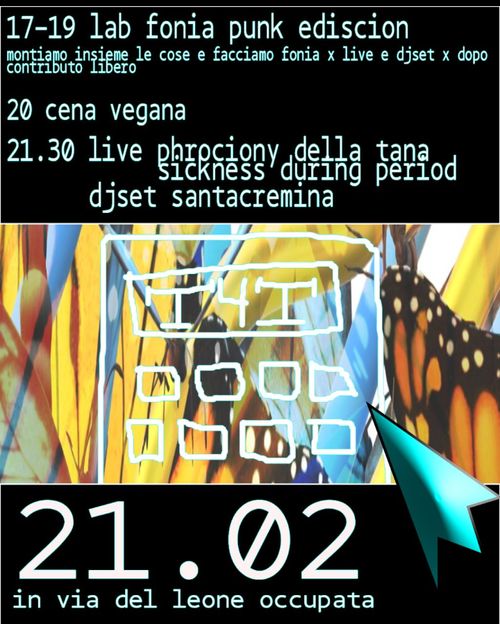 Trans 4 Trans - laboratorio fonìa e serata di musiche.
ore 17 laboratorio fonìa base
ore 20 cena vegana
ore 21 musica live e djset