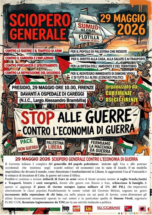 PRESIDIO CITTADINO PER LO SCIOPERO GENERALE DEL 29 MAGGIO