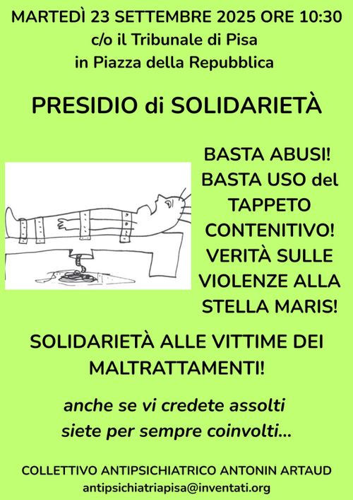 PRESIDIO: VERITÀ SULLE VIOLENZE ALLA STELLA MARIS, SOLIDARIETÀ ALLE VITTIME DEI MALTRATTAMENTI ! BASTA ABUSI! BASTA USO DEL TAPPETO CONTENITIVO!