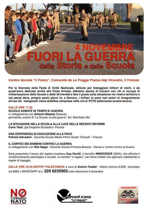 4 NOVEMBRE - FUORI LA GUERRA dalla storia e dalla scuola!