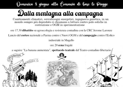 Dalla montagna alla campagna, lancio del corteo contro i nuovi OGM e del campeggio contro l'eolico industriale