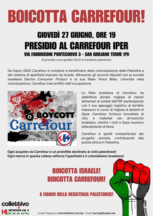 Boicotta Carrefour! Presidio al Carrefour Iper di San Giuliano Terme