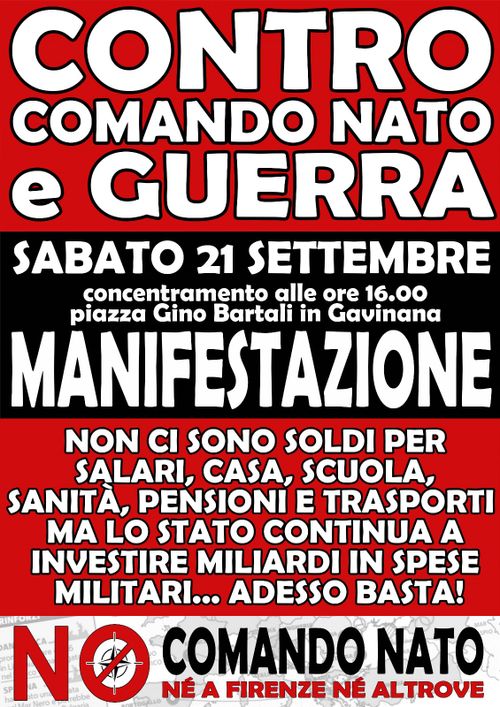 MANIFESTAZIONE CONTRO GUERRA, COMANDO NATO E SPESE MILITARI