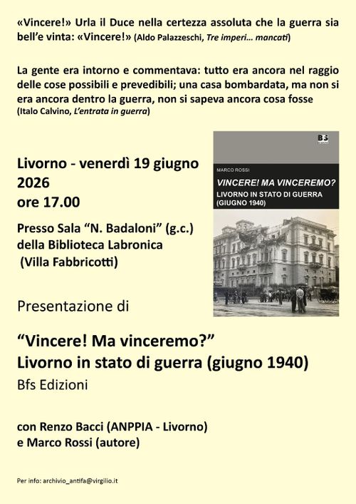 Presentazione del libro "Vincere! Ma vinceremo?" (BFS edizioni, 2026)