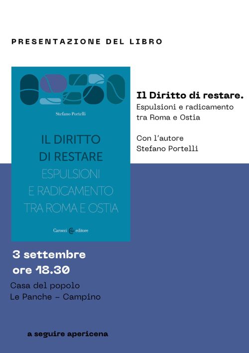 Presentazione del libro: Il diritto di restare. Espulsioni e radicamento tra Roma e Ostia, presente l'autore Stefano Portelli