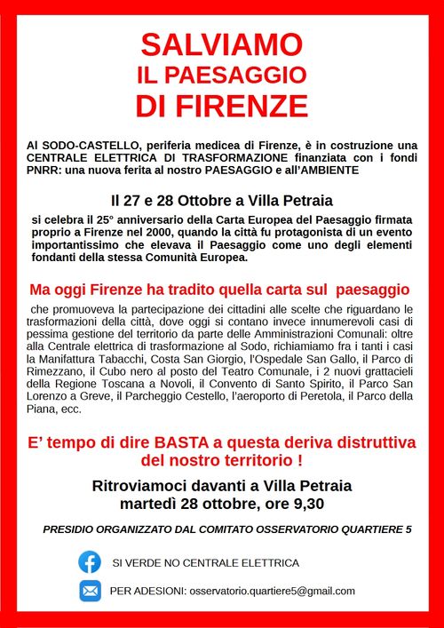 Presidio contro la distruzione del paesaggio al 25° anniversario Carta Europea del Paesaggio